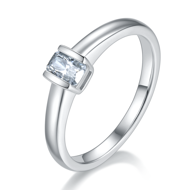 简约长方形S925银镀白金MoissaniteWomen's Ring0.5ctD级